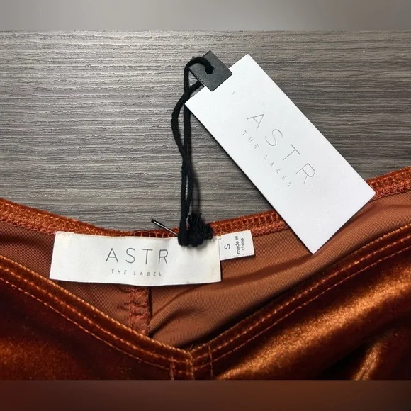 ASTR Vanya Rust Orange Velvet Ruched Long Sleeve Top Size Small NWT - Picture 2 of 6